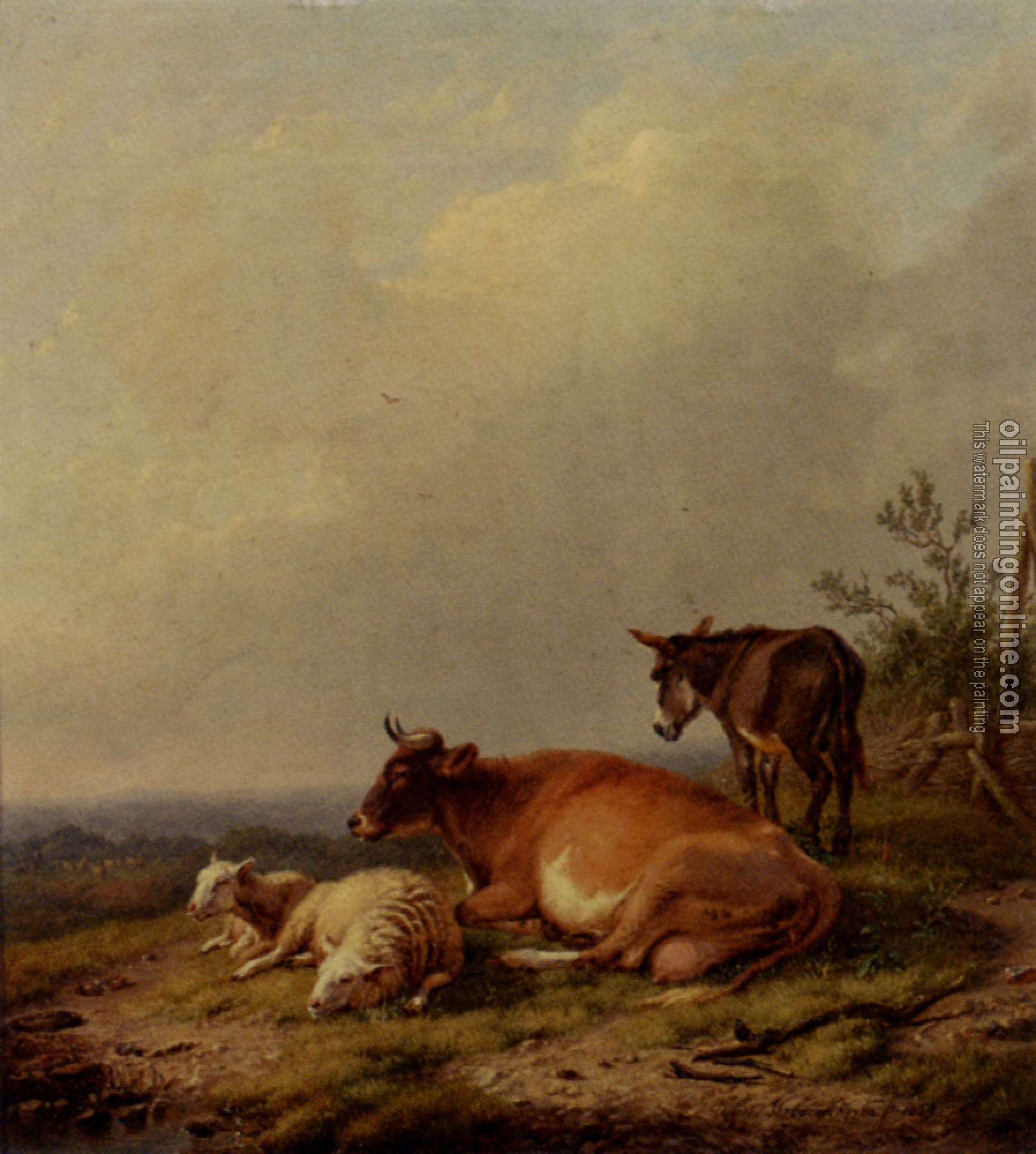 Verboeckhoven, Eugene Joseph - A Cow A Sheep And A Donkey